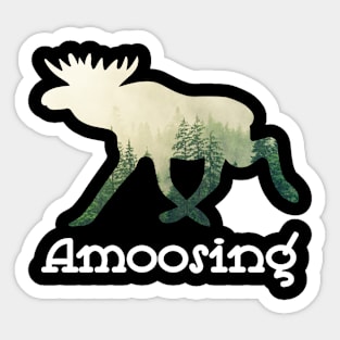 Amoosing Walking Moose With A Green White Forest Tree Fill Sticker